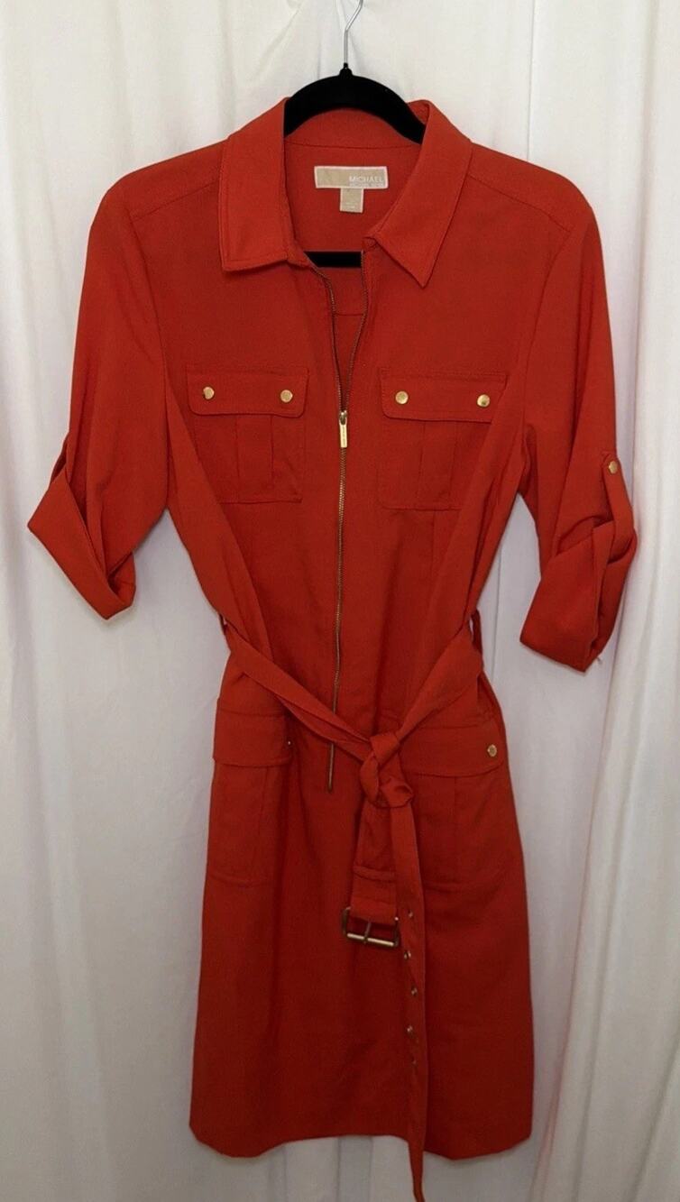 MICHAEL Michael Kors Orange Size Knee Length 3/4 Roll Sleeve Dress Sz L